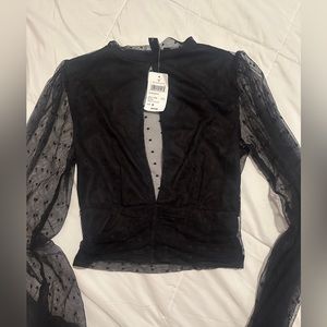 WINDSOR Black open front shirt with sheer sleeves